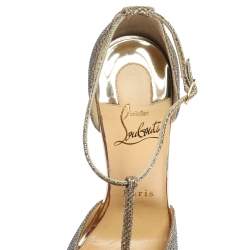 Pre Owned Christian Louboutin Gold Glitter Fabric Nencheritza T Strap Platform Sandals Size 35.5