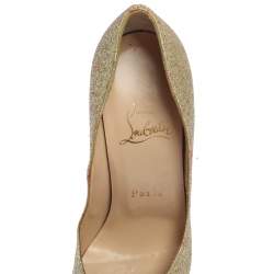 Pre Owned Christian Louboutin Gold Glitter Lady Peep Toe Platform Pumps Size 37