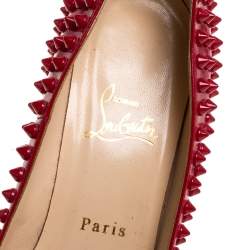Pre Owned Christian Louboutin Red Patent Leather Pigalle Spikes Pointed Toe Pumps Size 38