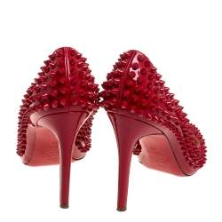 Pre Owned Christian Louboutin Red Patent Leather Pigalle Spikes Pointed Toe Pumps Size 38