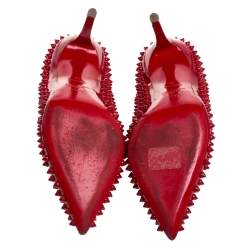 Pre Owned Christian Louboutin Red Patent Leather Pigalle Spikes Pointed Toe Pumps Size 38