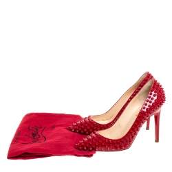 Pre Owned Christian Louboutin Red Patent Leather Pigalle Spikes Pointed Toe Pumps Size 38