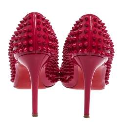 Pre Owned Christian Louboutin Magenta Patent Leather Pigalle Spikes Pumps Size 38