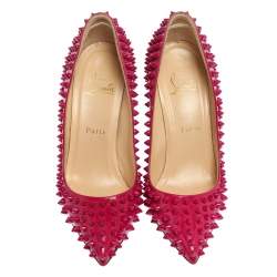 Pre Owned Christian Louboutin Magenta Patent Leather Pigalle Spikes Pumps Size 38