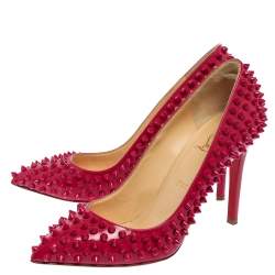 Pre Owned Christian Louboutin Magenta Patent Leather Pigalle Spikes Pumps Size 38