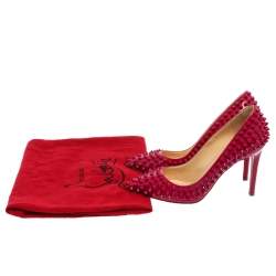 Pre Owned Christian Louboutin Magenta Patent Leather Pigalle Spikes Pumps Size 38