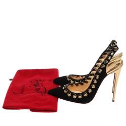Pre Owned Christian Louboutin Black Suede And Leather Trim Whipstitch Ostri Slingback Sandals Size 39