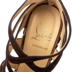 Pre Owned Christian Louboutin Brown Suede Caged Espadrille Tosca Wedge Platform Sandals Size 38