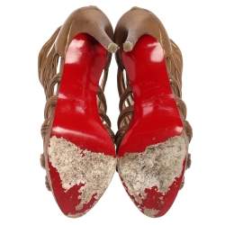 Pre Owned Christian Louboutin Metallic Bronze Leather Tinazata Cutout Sandals Size 38.5