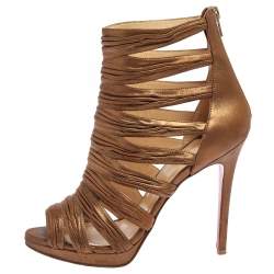 Pre Owned Christian Louboutin Metallic Bronze Leather Tinazata Cutout Sandals Size 38.5