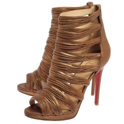 Pre Owned Christian Louboutin Metallic Bronze Leather Tinazata Cutout Sandals Size 38.5