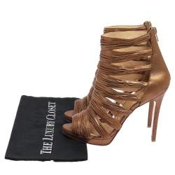 Pre Owned Christian Louboutin Metallic Bronze Leather Tinazata Cutout Sandals Size 38.5