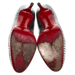 Pre Owned حذاء كعب عالي كريستيان لوبوتان "نيو سيمبل" نعل سميك جلد ثعبان الماء فضي اللون مقاس 39