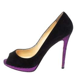 Christian Louboutin Black Suede Yolanda Peep Toe Pumps Size 39.5