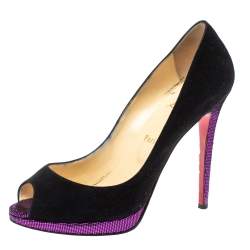 Christian Louboutin Black Suede Yolanda Peep Toe Pumps Size 39.5