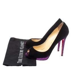 Christian Louboutin Black Suede Yolanda Peep Toe Pumps Size 39.5