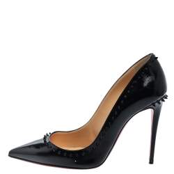 Pre Owned Christian Louboutin Black Patent Leather Anjalina Pointed Toe Pumps Size 37