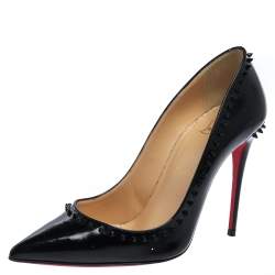 Pre Owned Christian Louboutin Black Patent Leather Anjalina Pointed Toe Pumps Size 37