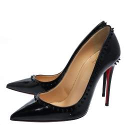 Pre Owned Christian Louboutin Black Patent Leather Anjalina Pointed Toe Pumps Size 37