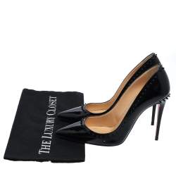Pre Owned Christian Louboutin Black Patent Leather Anjalina Pointed Toe Pumps Size 37