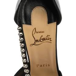 Pre Owned Christian Louboutin Black Leather And Pvc Spike Cross Pointed Toe Pumps Size 38.5