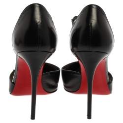 Pre Owned Christian Louboutin Black Leather And Pvc Spike Cross Pointed Toe Pumps Size 38.5