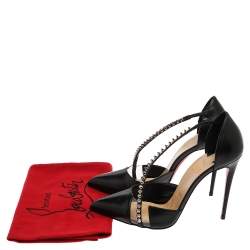Pre Owned Christian Louboutin Black Leather And Pvc Spike Cross Pointed Toe Pumps Size 38.5