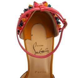 مملوكة مسبقًا Christian Louboutin Purple/Orange Patent Leather Pina Spike Peep Toe Sandals Size 38