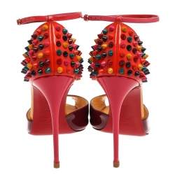 مملوكة مسبقًا Christian Louboutin Purple/Orange Patent Leather Pina Spike Peep Toe Sandals Size 38