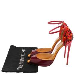مملوكة مسبقًا Christian Louboutin Purple/Orange Patent Leather Pina Spike Peep Toe Sandals Size 38