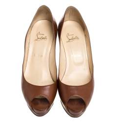 Pre Owned Christian Louboutin Brown Leather New Prive Platform Pumps Size 40