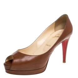 Pre Owned Christian Louboutin Brown Leather New Prive Platform Pumps Size 40