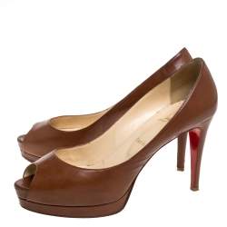 Pre Owned Christian Louboutin Brown Leather New Prive Platform Pumps Size 40