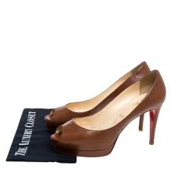 Pre Owned Christian Louboutin Brown Leather New Prive Platform Pumps Size 40