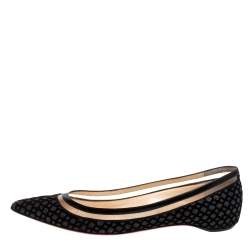 Pre Owned Christian Louboutin Black Velvet, Leather And Floque Glitter Paulina Ballet Flats Size 38