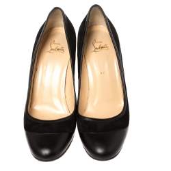 Pre Owned Christian Louboutin Black Leather and Suede Marple St 85 Pumps Size 40                        