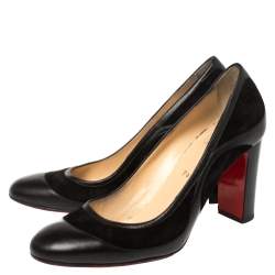 Pre Owned Christian Louboutin Black Leather and Suede Marple St 85 Pumps Size 40                        