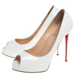 Pre Owned Christian Louboutin White Patent Leather New Prive Platform Peep Toe Pumps Size 36