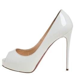 Pre Owned Christian Louboutin White Patent Leather New Prive Platform Peep Toe Pumps Size 36