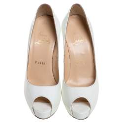 Pre Owned Christian Louboutin White Patent Leather New Prive Platform Peep Toe Pumps Size 36