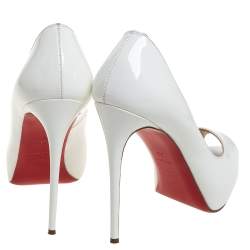 Pre Owned Christian Louboutin White Patent Leather New Prive Platform Peep Toe Pumps Size 36