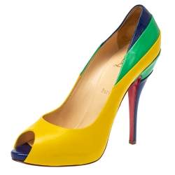 Pre Owned Christian Louboutin Multicolor Leather Peep Toe Pumps Size 39.5