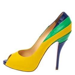 Pre Owned Christian Louboutin Multicolor Leather Peep Toe Pumps Size 39.5