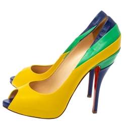 Pre Owned Christian Louboutin Multicolor Leather Peep Toe Pumps Size 39.5