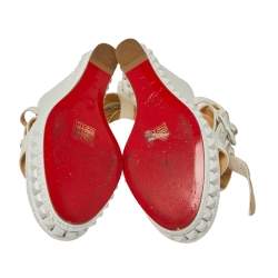 Pre Owned Christian Louboutin White Leather Rock N Buckle Wedge Platform Espadrilles Sandals Size 39