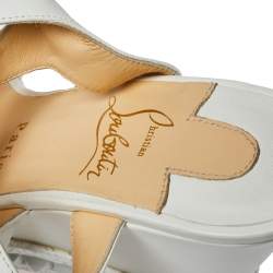 Pre Owned Christian Louboutin White Leather Rock N Buckle Wedge Platform Espadrilles Sandals Size 39