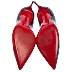 Pre Owned Christian Louboutin Blue Patent Leather Tartaruga Pointed Toe Pumps Size 38.5