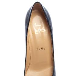 Pre Owned Christian Louboutin Blue Patent Leather Tartaruga Pointed Toe Pumps Size 38.5
