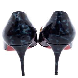 Pre Owned Christian Louboutin Blue Patent Leather Tartaruga Pointed Toe Pumps Size 38.5