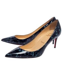 Pre Owned Christian Louboutin Blue Patent Leather Tartaruga Pointed Toe Pumps Size 38.5